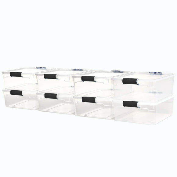 Homz Conteneur de Rangement Empilable 15,5 Qt avec Couvercle, Loquet Gris (Lot de 8)