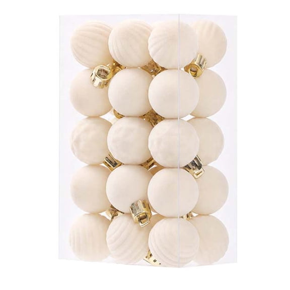 HOARBOEG 30 Pack 1.18 Inch White Flocked Christmas Ornaments, Mini Velvet Shatterproof Tree Baubles, Festive Xmas Holiday Decor for Party Wedding, Decorative Ornament Set