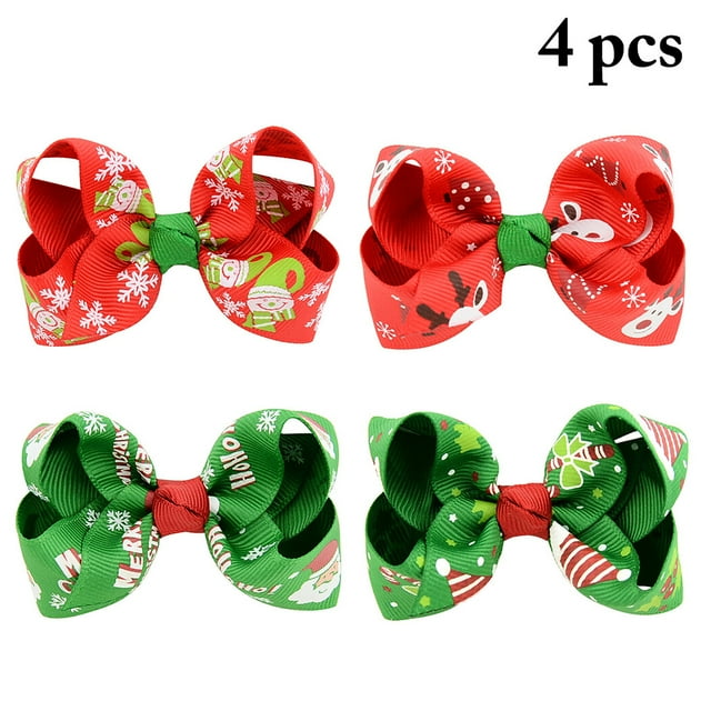4PCS Pet Hair Clip Assorted Types Pet Hair Bow Dog Hair Clip for Christmas