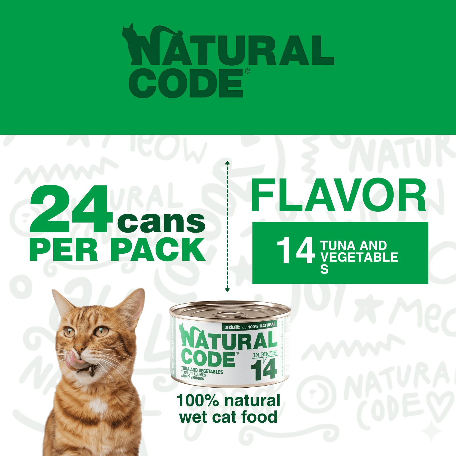 Natural Code - Wet Cat Food, Limited Ingredient Cat Food, High-Protein, Non-GMO, No Artificial Additives, Made In Italy, Tuna and Vegetables in Broth for Adult Cats (3 oz, 24 Pack)