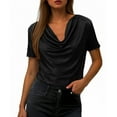 thumbnail image 4 of Inverlee Womens Trendy Solid Cowl Neck Shirts Dressy Casual Short Sleeve Tops Summer Lightweight Loose Fit Blouse, 4 of 7