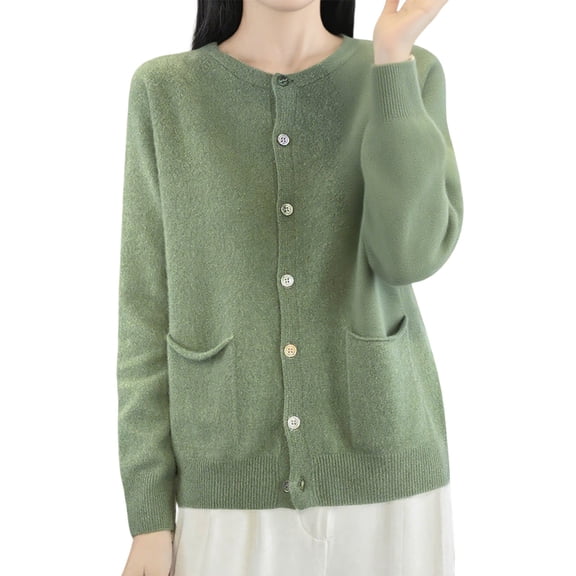 Ediodpoh Cardigan Sweaters for Women Knit Button Down Round Neck Sweater Stylish and Comfortable Outerwear for Daily Wear Green XL
