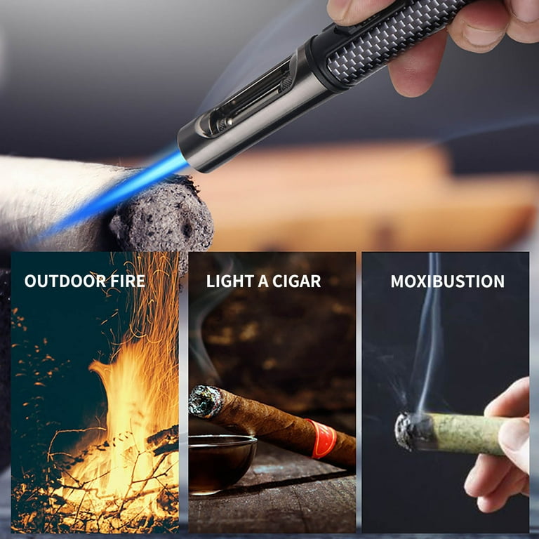 cigarette lighter without fluid survival Holloyiver Torch Lighter, Butane Lighter with Fuel Level Window for Candle,  Adjustable Fire Jet Torch Windproof Lighter Long for Grill Cooking Survival,  Mini Men Gifts (Fluid not Included)
