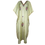 Mogul Womens Kimono Caftan Kashmiri Embroidered Maxi Kaftan Bohemian House Dress