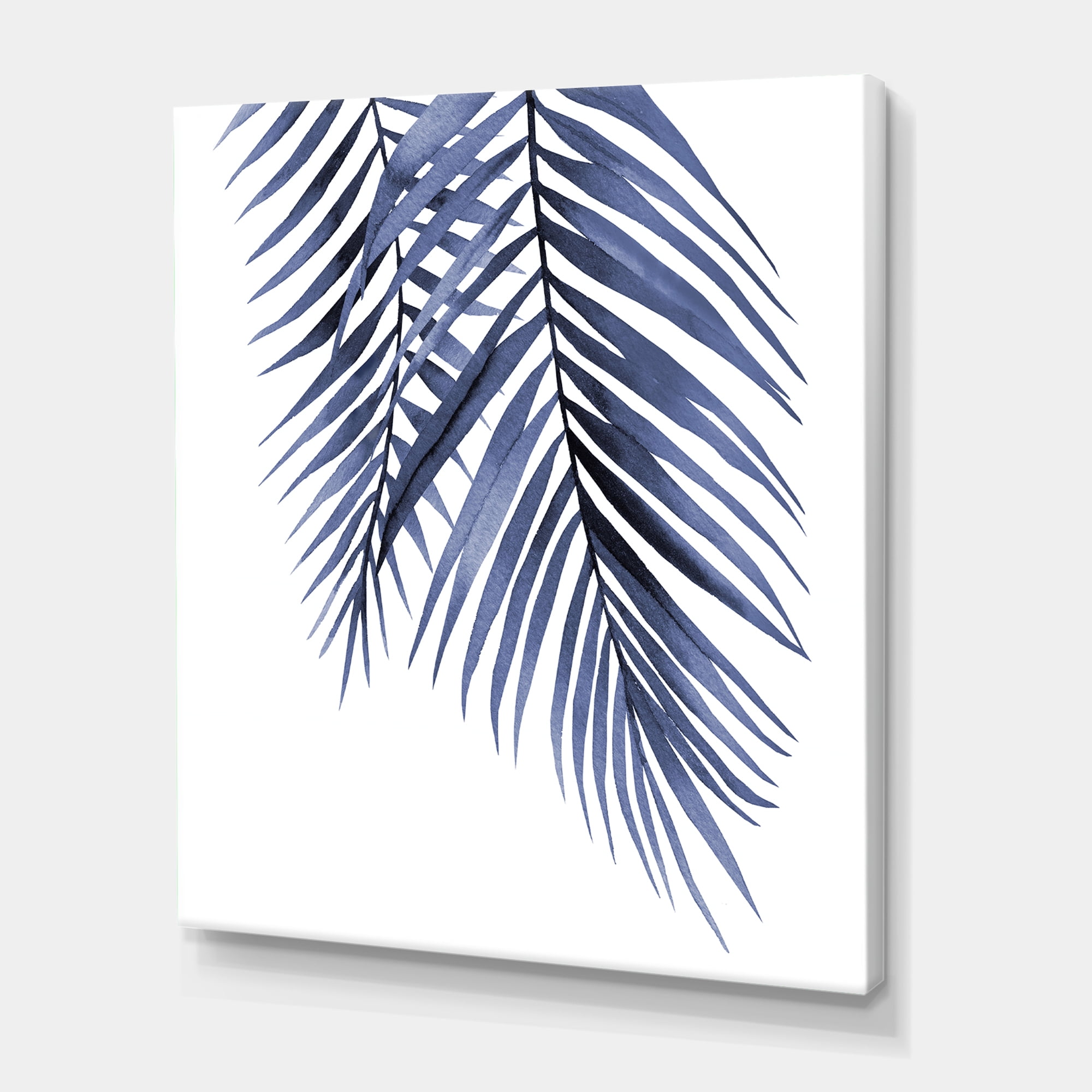 Designart ' Abstract Blue Palm Leaves Tropical Branches ' Traditional Canvas Wall Art Print