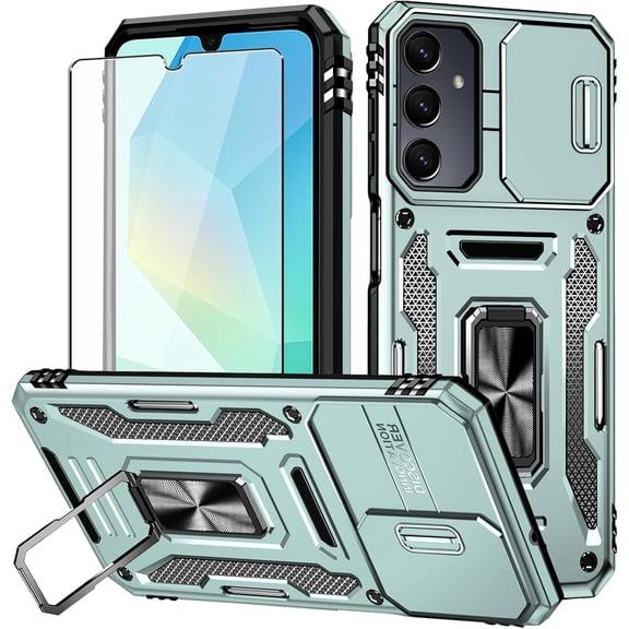REQO for Samsung A17/A16-5G Case: Galaxy A17 5G Screen Protector with Camera Cover, 360°Military Grade Rotatable Kickstand (Heavy Duty) Shockproof Protective Case for Samsung Galaxy A16