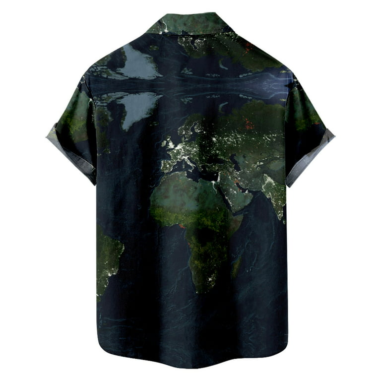VSSSJ Hawaiian Shirts for Men Oversized Fit Fashion World Map