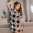 thumbnail image 3 of Goofa Heart Black Buffalo Plaid Gingham Print Women’s Cotton Nightdress – Short-Sleeved Sleep Dress, Casual Loose-Fit Lounge Wear, Comfortable and Stylish Sleepwear for Women, 3 of 6