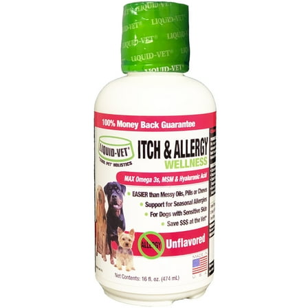 Liquid-Vet K9 Itch & Allergy Skin and Coat Care Supplement for Dogs, Unflavored, 16 oz.