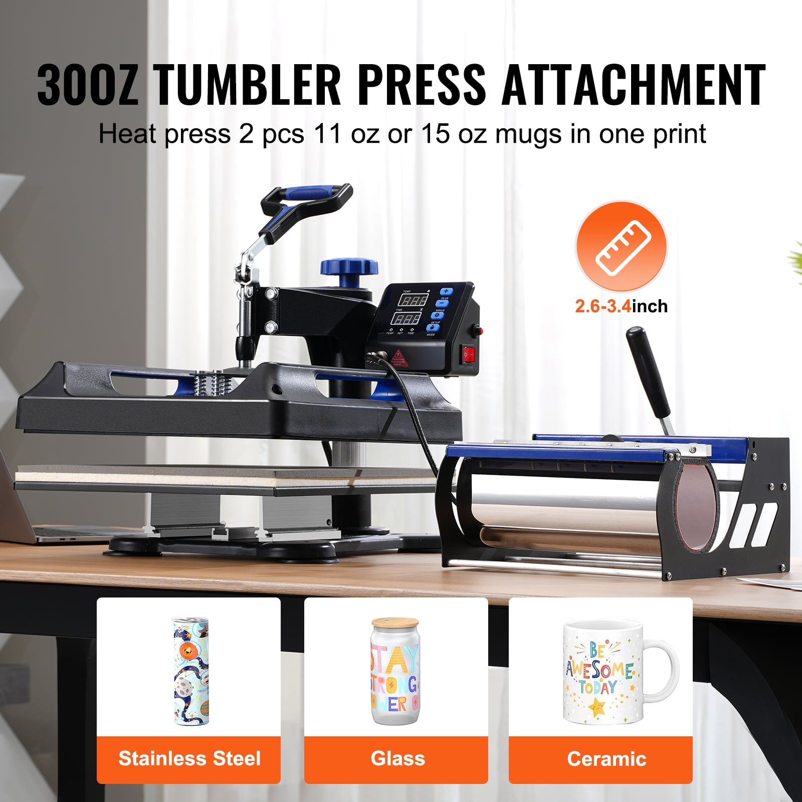 KFFKFF Heat Application Device, 15 x 15 inch, Quintuple Function Heat Transfer Equipment with 30 oz Tumbler Application, 360° Rotating Digital Shirt Application, Teflon Layer, for Shirts/Mugs/Caps