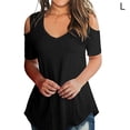 thumbnail image 1 of Blusa suelta de manga corta con camiseta sexy para niña con hombros descubiertos, negro, L Vogacara  AP001291-03, 1 of 7