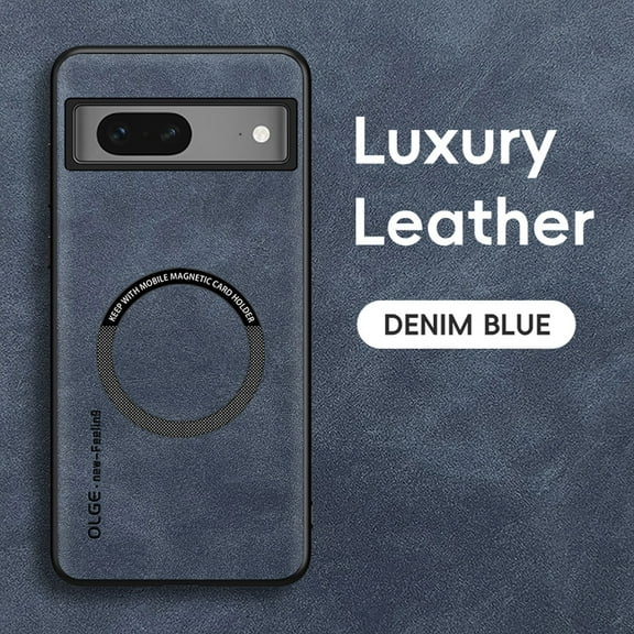 Mantto for Google Pixel 7 Case Compatible with MagSafe Charging, Vegan PU Leather Slim Classic Luxury Elegant Thin Drop Protection Protective Cover for Google Pixel 7, Blue