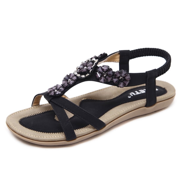 Zapatos bohemios para caminar zapatos de verano con flores de diamantes de imitación sólidos para mujeres y niñas