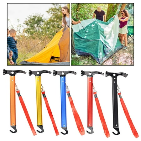 

Yanerim Aluminum Alloy Camping Hammer with Hook High Carbon Steel Ground Hammer Outdoor Survival Detachable Lanyard Lightweight Tent Stake Hammer