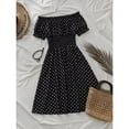 thumbnail image 2 of Black And White Polka Dot Off-Shoulder Midi Dress For Women Casual Summer Vacation Dress, 2 of 6