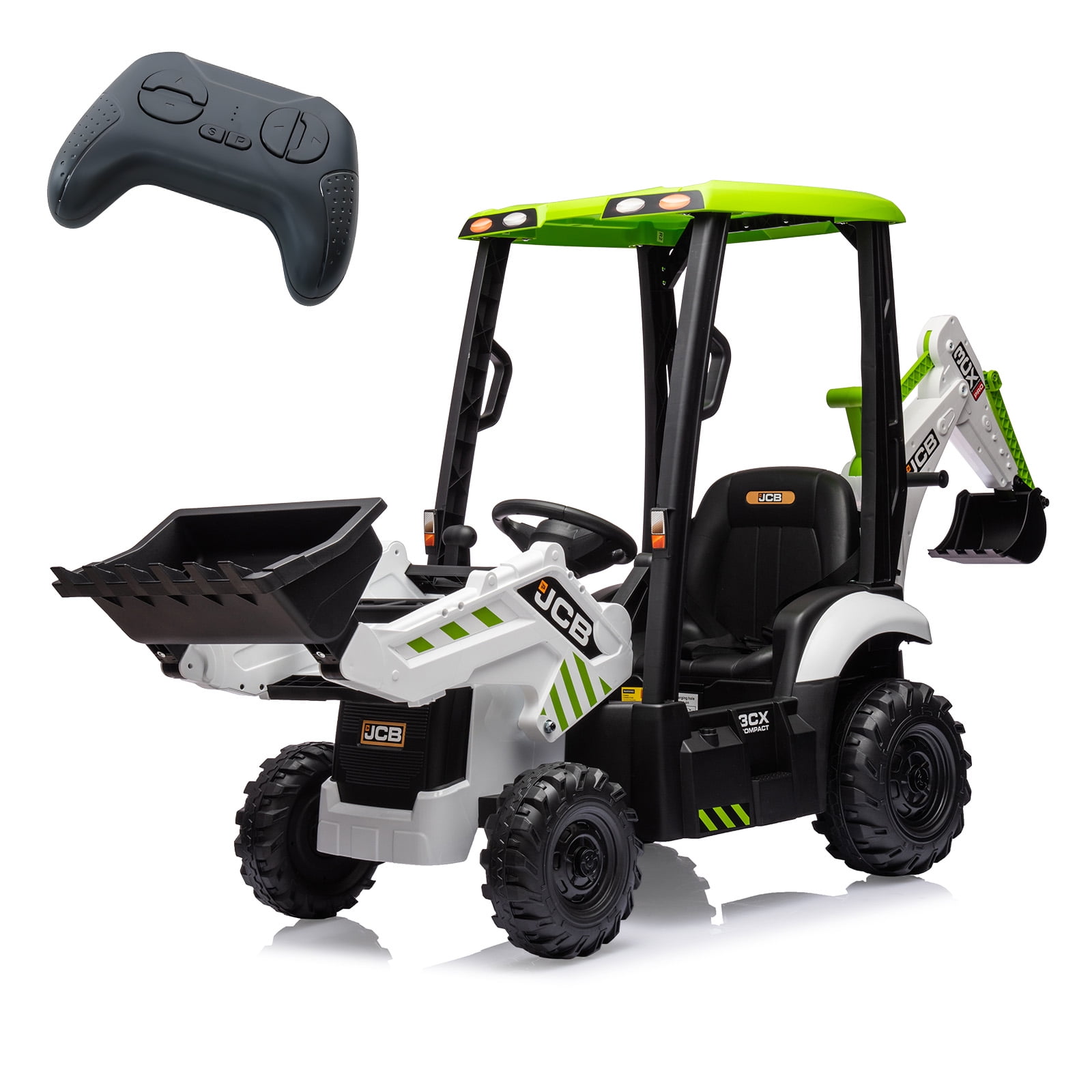 4-in-1 Transformable JCB Ride-on Excavator for Kids, 12v Remote Control Toy with Front Loader & Digger Functions,Kids Outdoor Toy Car, Engineering Truck