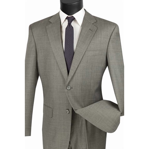 Men's Vinci Suits Grey Sharkskin Suit With 2 Button Closure Size 48 Regular