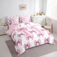thumbnail image 4 of Feelyou Cartoon Pink Letter Bedding Comforter Set 7pcs for Teen, Bowknot Monogrammed H King Bedding Sets, Watercolor Ribbon Reversible Bed Sheets, Breathable Home Decor, 4 of 9
