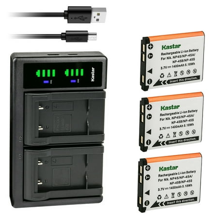 Kastar 3-Pack Battery and LTD2 USB Charger Compatible with Fujifilm NP-45 NP-45A NP-45B NP-45S Fujifilm FinePix XP31 FinePix XP50 FinePix XP60 FinePix XP70 FinePix XP75 FinePix XP80 FinePix XP90