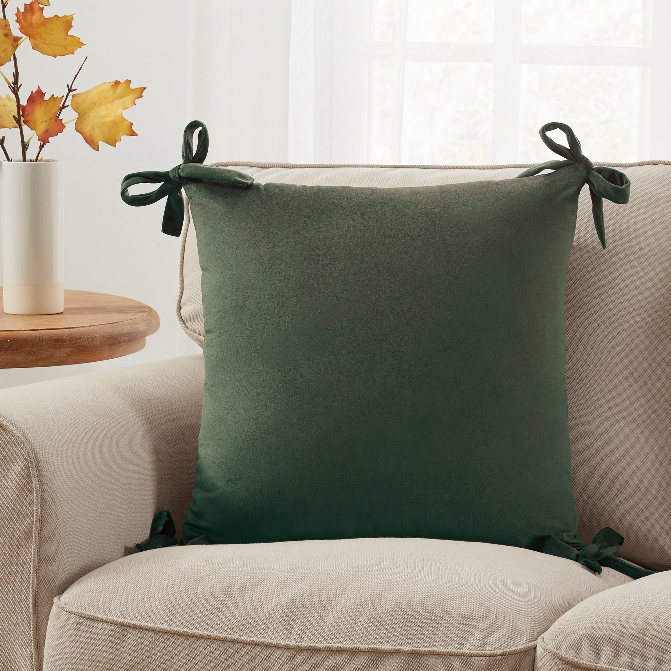 My Texas House 20" x 20" Green Velvet Bow Decorative Pillow