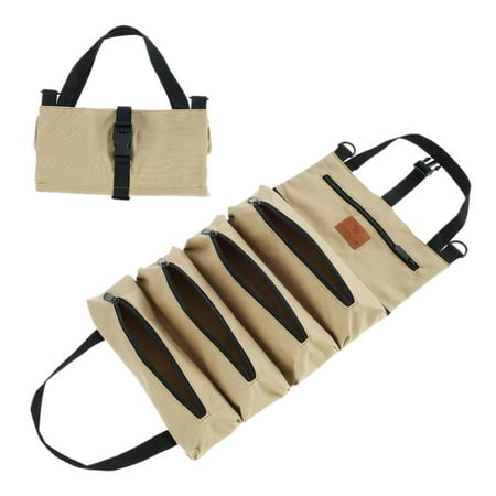 

RELAX DREAM Canvas Tool Roll Up Bag Roll Pouch Tool Organizer with 5 Pockets Wrench Roll Pouch Hanging Tool Zipper Carrier Tote for Electrician HVAC Plumber Carpenter or Mechanic