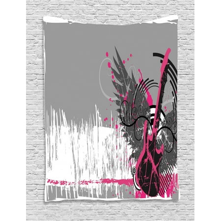 Music Tapestry Guitar And Wings In Sketchy Grunge Background Emo