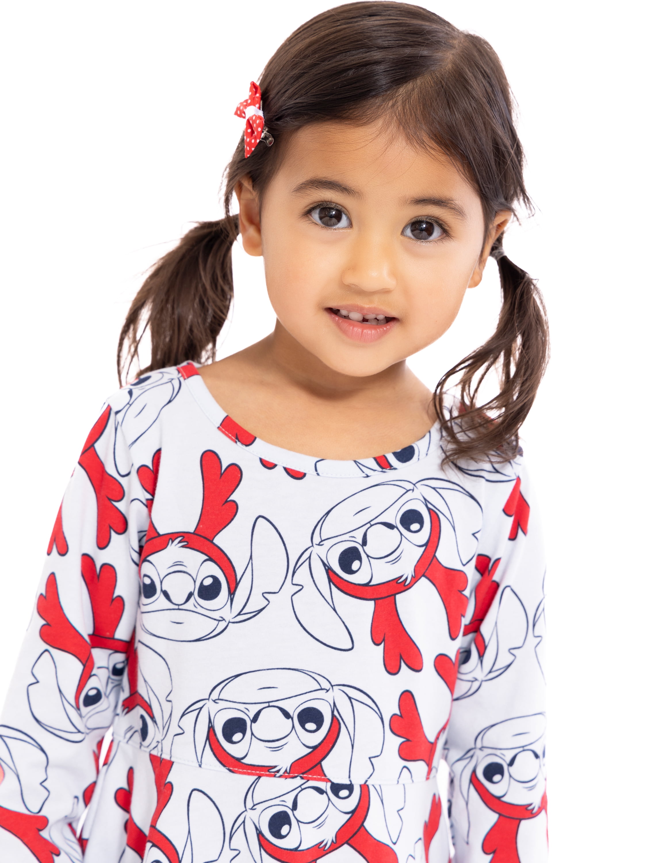 Stitch Toddler Girls Allover Print Dress with Long Sleeves, Sizes 12M-5T