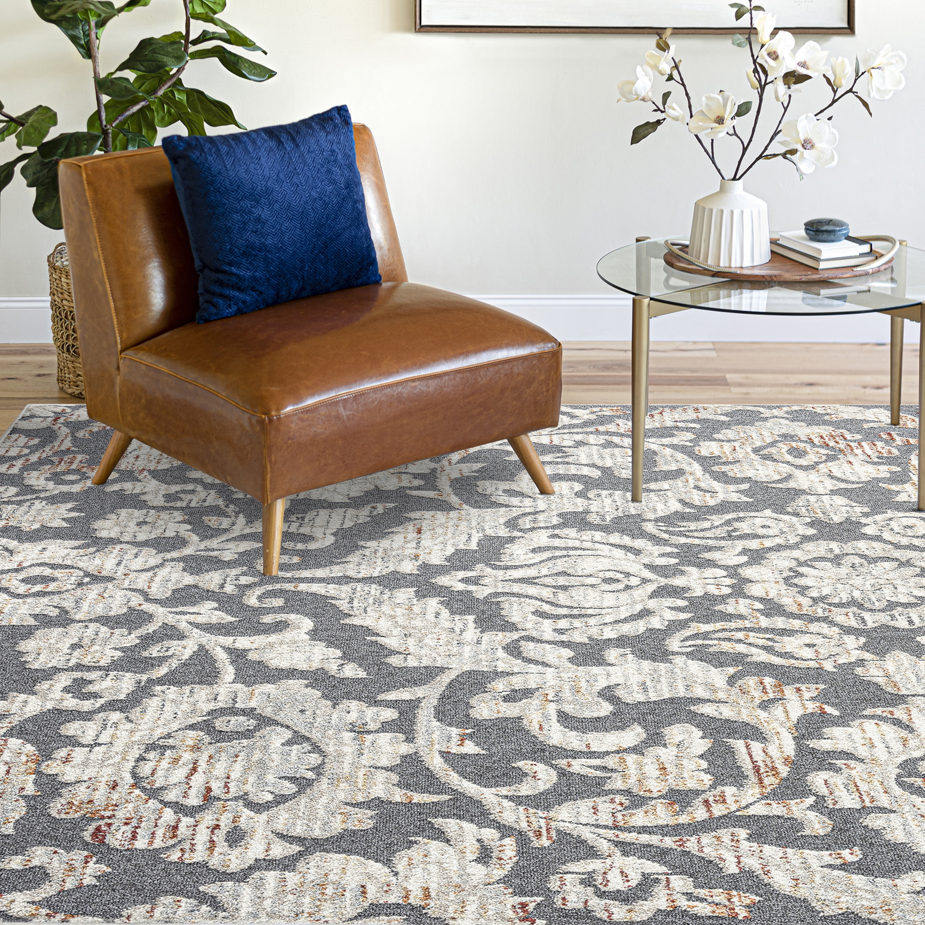 Bliss Rugs Transitional Area Rug, Floral Indoor Rugs for Living Room, Dining Room, Bedroom | Cream, 5' x 8' (5'3''x7'3'')