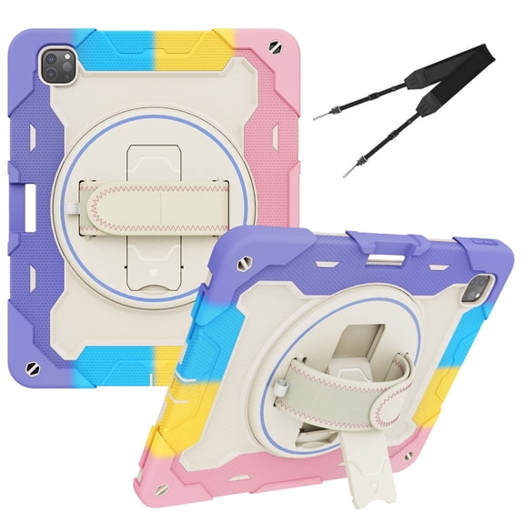 3in1 Rotating Stand Case for iPad Air 13 (2025)/iPad Air 13 (2024)/iPad Pro 12.9 inch (2022/2021/2020/2018) with Hand/Shoulder Strap, Shockproof Rugged, Pink