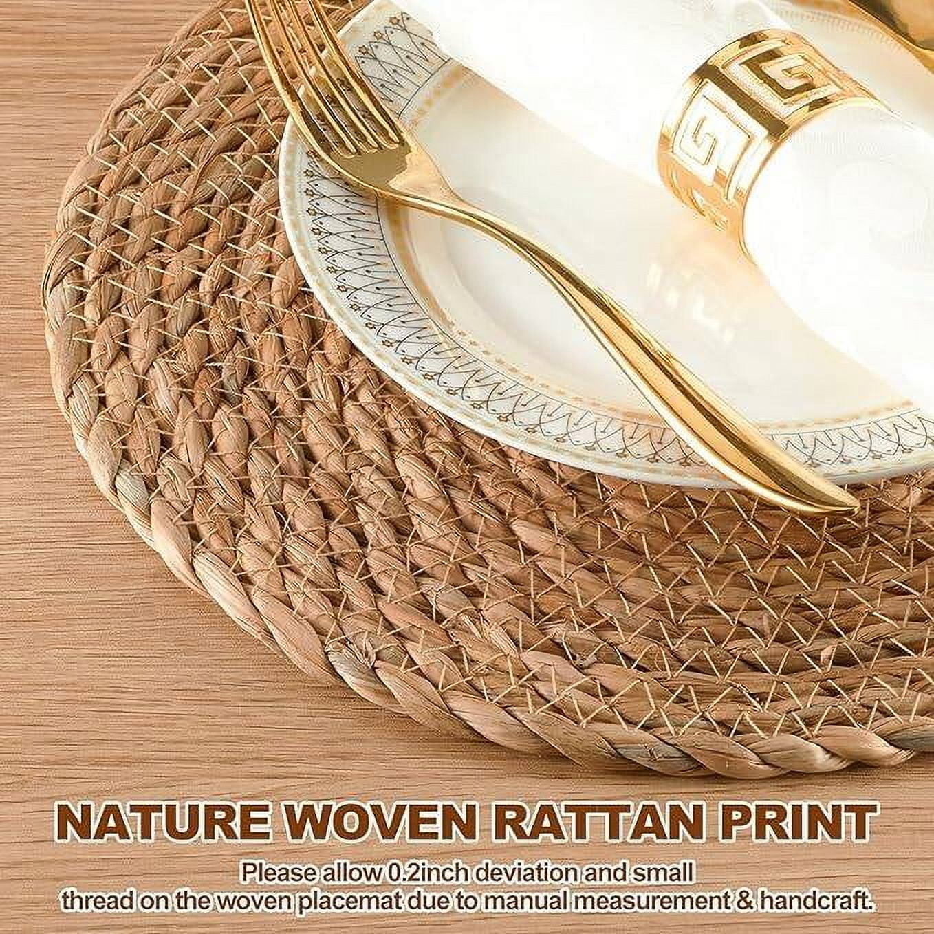 Round Woven Placemats 12 inch Set of 4 - Boho Rattan Placemats Natural Water Hyacinth Placemats, Farmhouse Weave Place Mats, Rustic Braided Wicker Table Mats for Dining Table,Home,Wedding