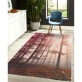 thumbnail image 4 of Forest Decorative Rug, Autumn Season Mystic Foggy Fall Nature and Enchanted Woods Wild Trees Print, Quality Carpet for Bedroom Dorm and Living Room, 6 Sizes, Pale Ruby, by Ambesonne, 4 of 4