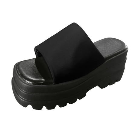 

Youmylove Women Fashion Solid Color Cloth Open Toe Platform Thick Sole Sandals Summer Comfy Daily Simple Walking Footwears