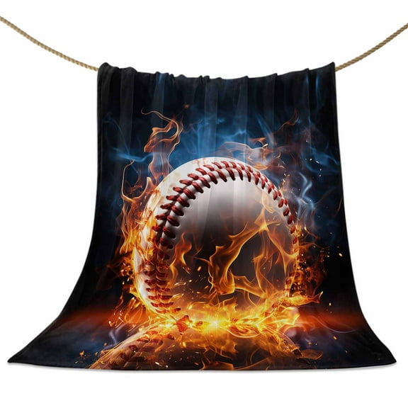 Flannel Fleece Blanket Technological Baseball Style Super Soft Warm Cozy Throw Blanket Blaze Fire Flame Bed Couch Car Blankets for All Season 40" x 50"