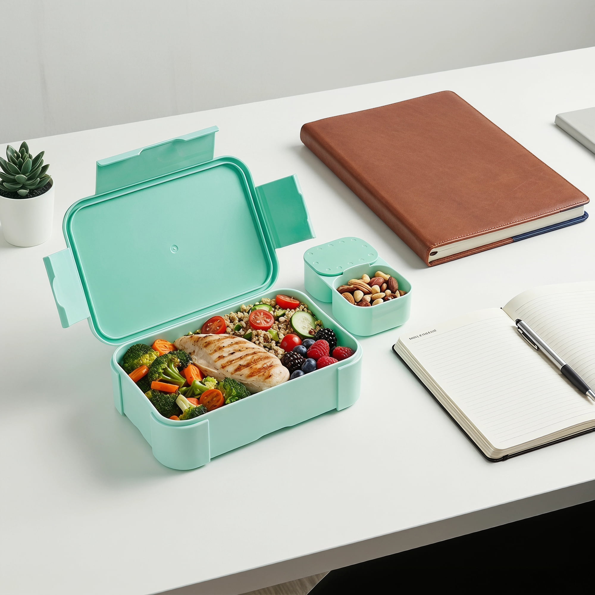 Unique Bargains 2-Compartment Leak-Proof Meal Lunch Bento Box Lake Blue