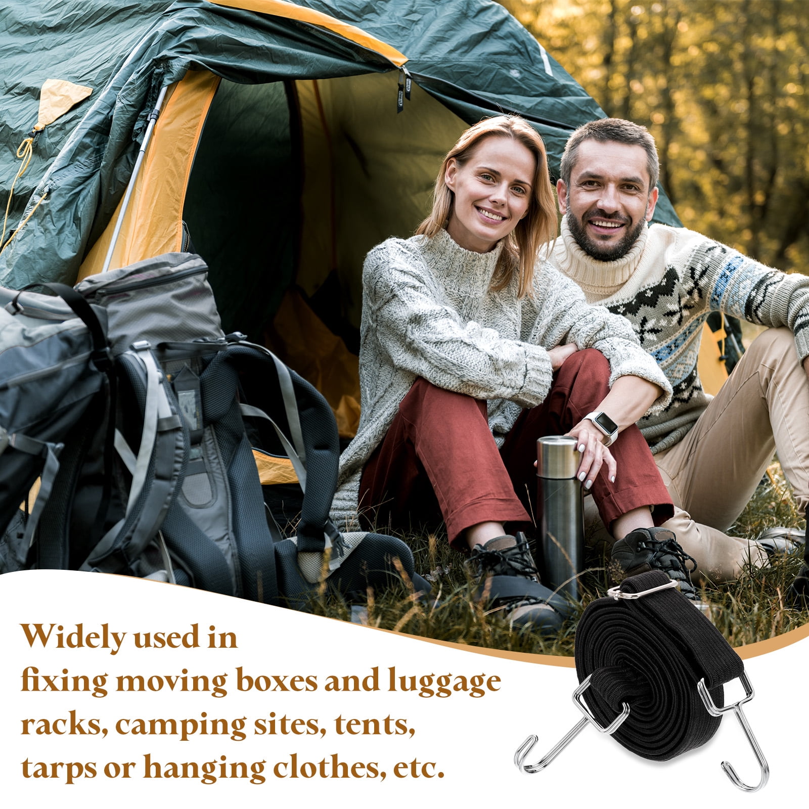 Uxcell 4 Pack Adjustable Bungee Cords with Hooks, 79 Inch Flat Heavy Duty Elasticity Straps Rubber Bungee Cords with Buckle for Outdoor, Camping, Tarp, Bike Rack, Luggage, Black