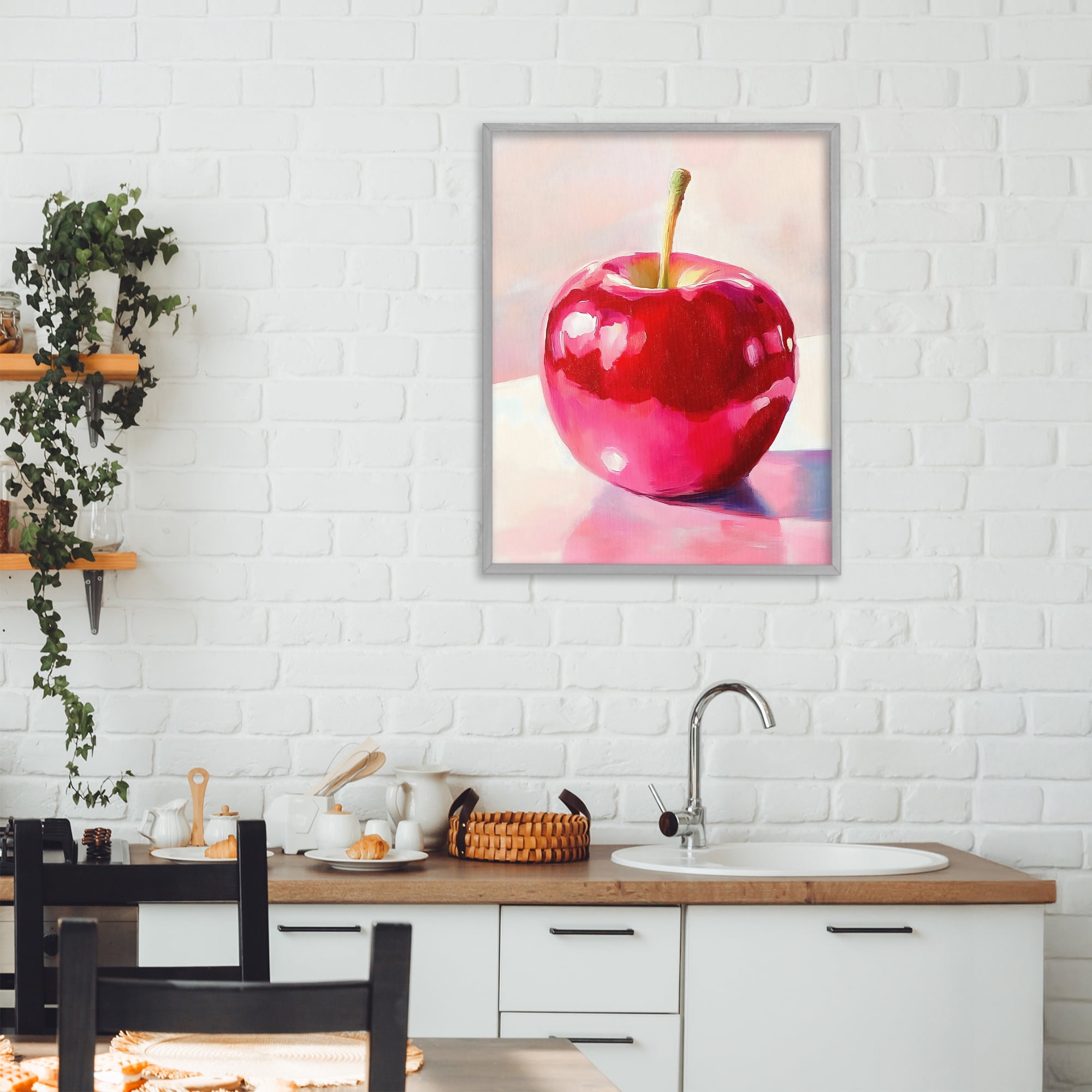 Stupell Industries Shiny Red Apple Reflection Gray Framed Giclee Art, design by The Prints Vibe