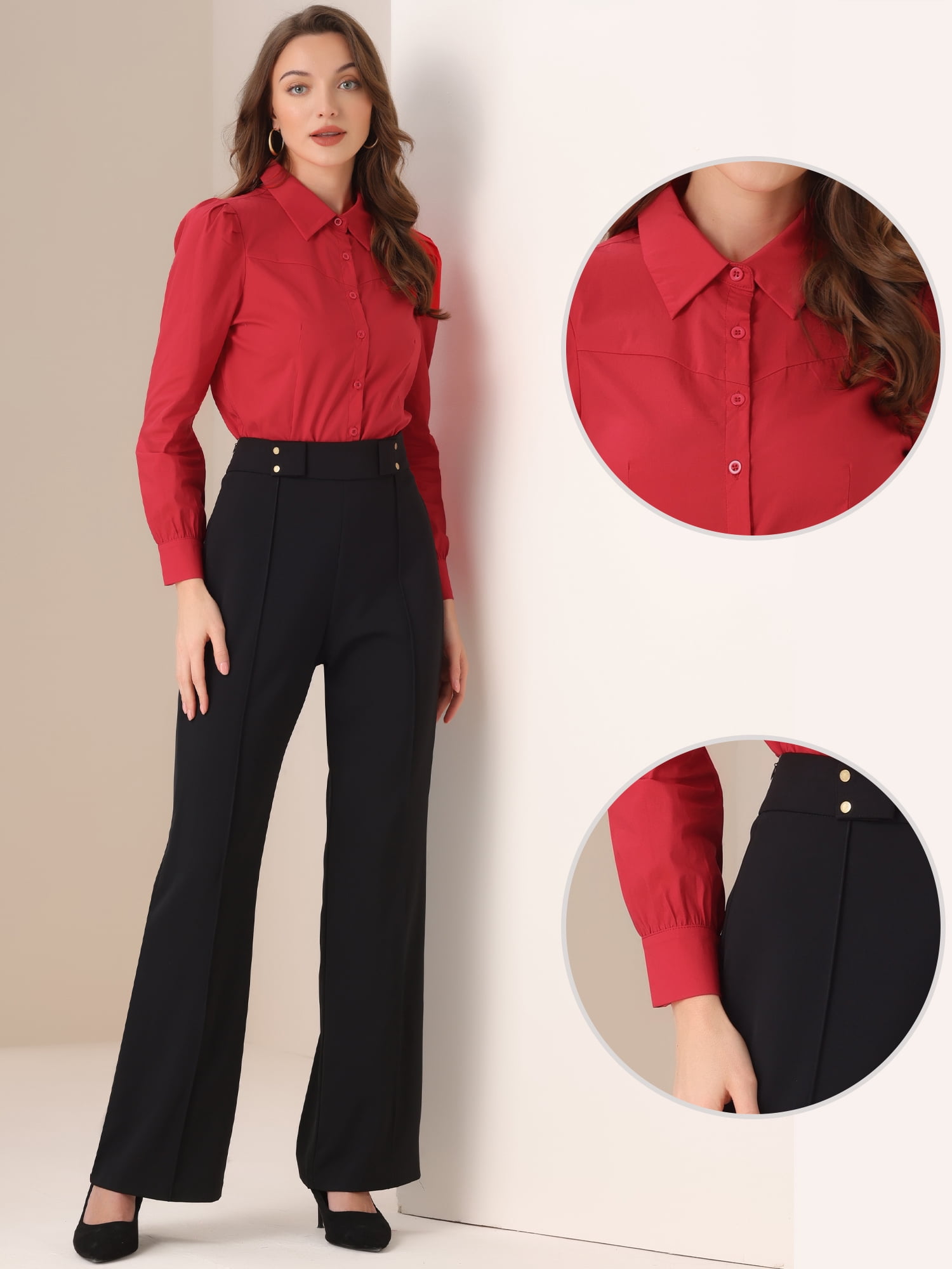 DARING DIVA Leotard Shirt Collared Button Down Long Sleeves Bodysuit XL Red
