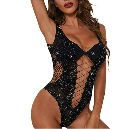 MQLKF Womens Sexy Hollow Underwear Bodysuit Perspective Mesh Lingerie Sexy Elegant Fashionable Women Sleep Dress
