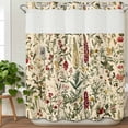 thumbnail image 3 of Vintage Plant No Hook Shower Curtain Waterproof,Bathroom Curtains with Snap in Liners and See Through Top Window,Boho Botanical Flowers Green Leaf Ferns Hotel Style Bathtub Curtains Shower 72"Wx72"L, 3 of 8