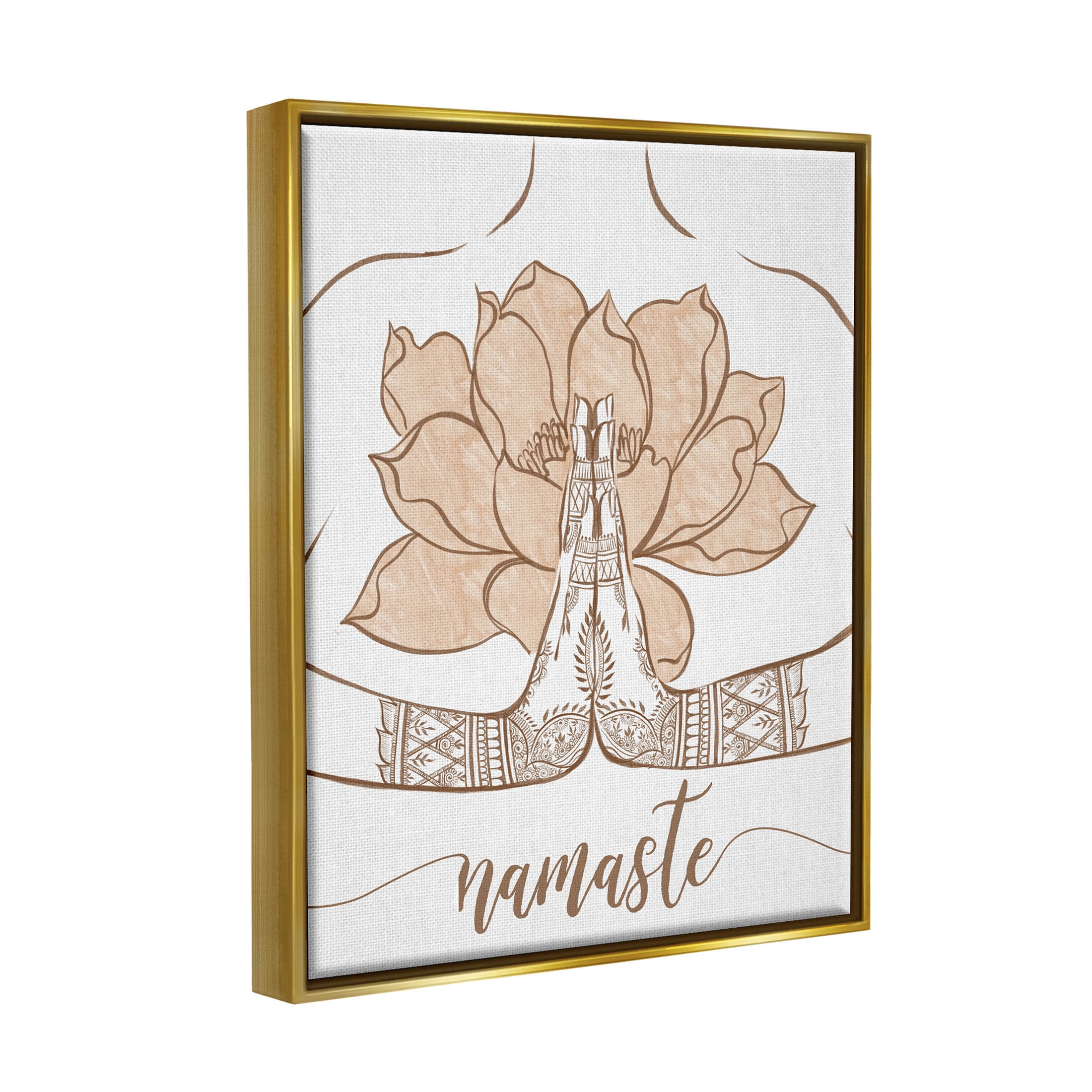 Namaste Henna Pattern Lotus Religious Graphic Art Metallic Gold Framed Art Print Wall Art