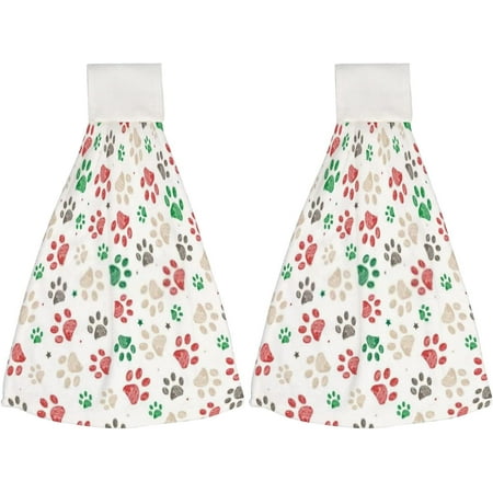 

2 Pcs Hanging Towels Dish Towels Trace Paw Prints with Stars Absorbent Hand Towels with Hanging Loop Washcloth for Bathroom Kitchen