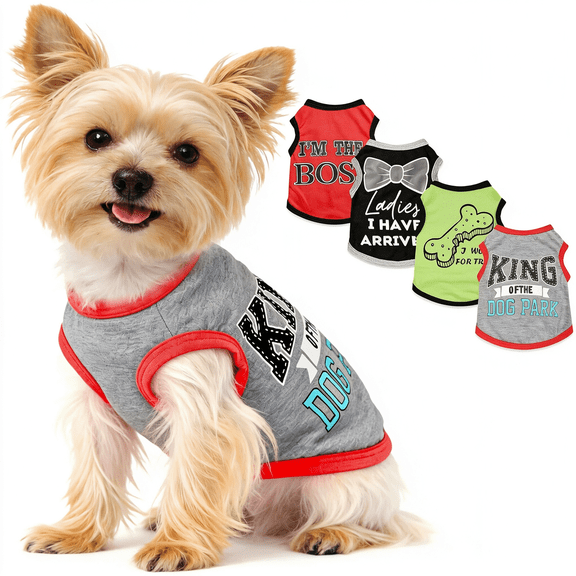GASTROPOD 4 Pieces Puppy Clothes Boy Shirts for Small Dogs Chihuahua Yorkie Clothes Soft Cute Pattern Pet Cat Clothing Pink Grey Red Green Xxs~M (X-Small)