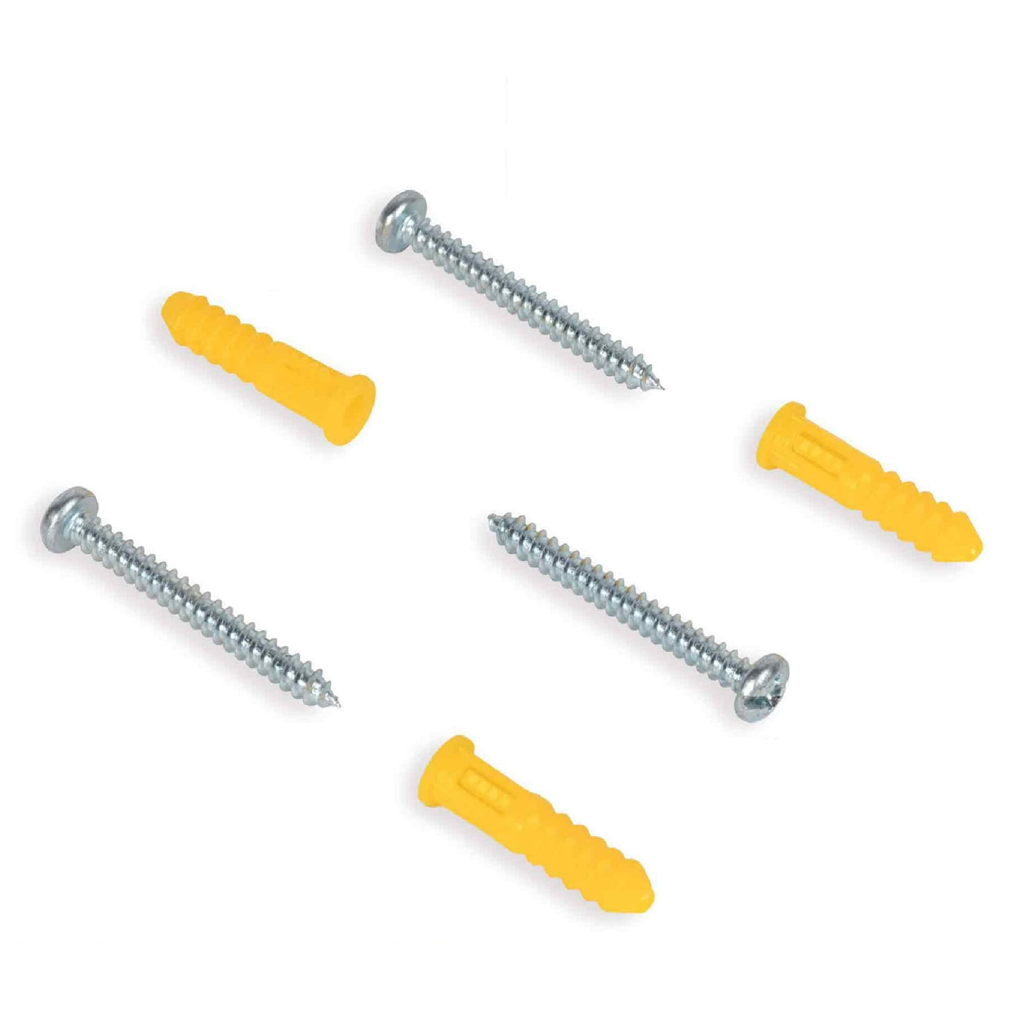 (4 pack) Hillman Multi-Material Ribbed Anchor Screws, #4-6 x 7/8", Plastic and Steel, 10 lbs, Yellow, 6 sets