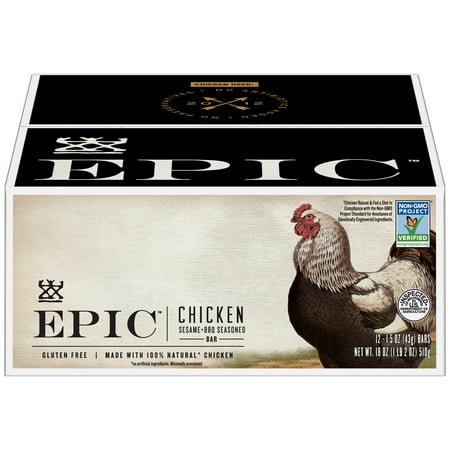 Epic All Natural Meat Bar, Chicken, Sesame & BBQ, 1.5 oz. (12 Count), 1.5