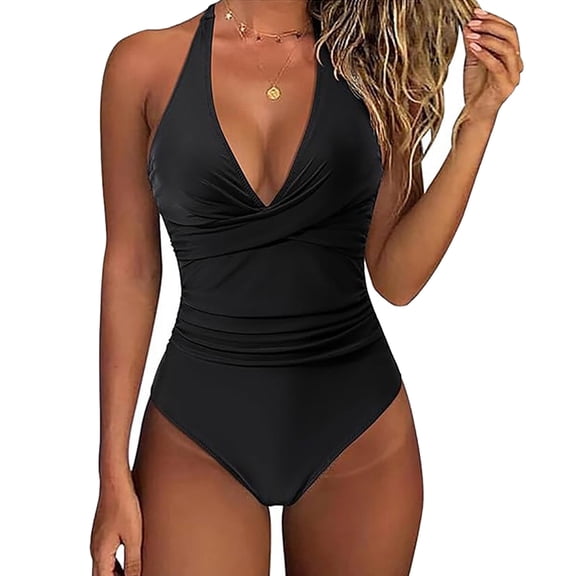 WEHUSE Women Sexy Tummy Control One Piece Swimsuits Halter Push Up Bathing Suits