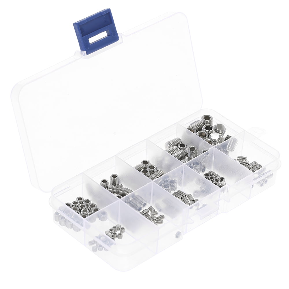 200Pcs Hex Socket Head Grub Set Screw Cup Point Assortment Kit with Storage Box Hex Socket Screws Bolt Kit 