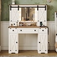 thumbnail image 2 of Farmhouse Vanity Desk with Charging Station, Makeup Vanity Table with Mirror and Lights and Drawers, Dressing Table with Cabinets&Door for Bedroom, White, 2 of 10