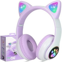 TCJJ Kids Headphones, Cat Ear Wireless Headphones, LED Light Up Kids Bluetooth Headphones Over On Ear w/Microphone for Phone