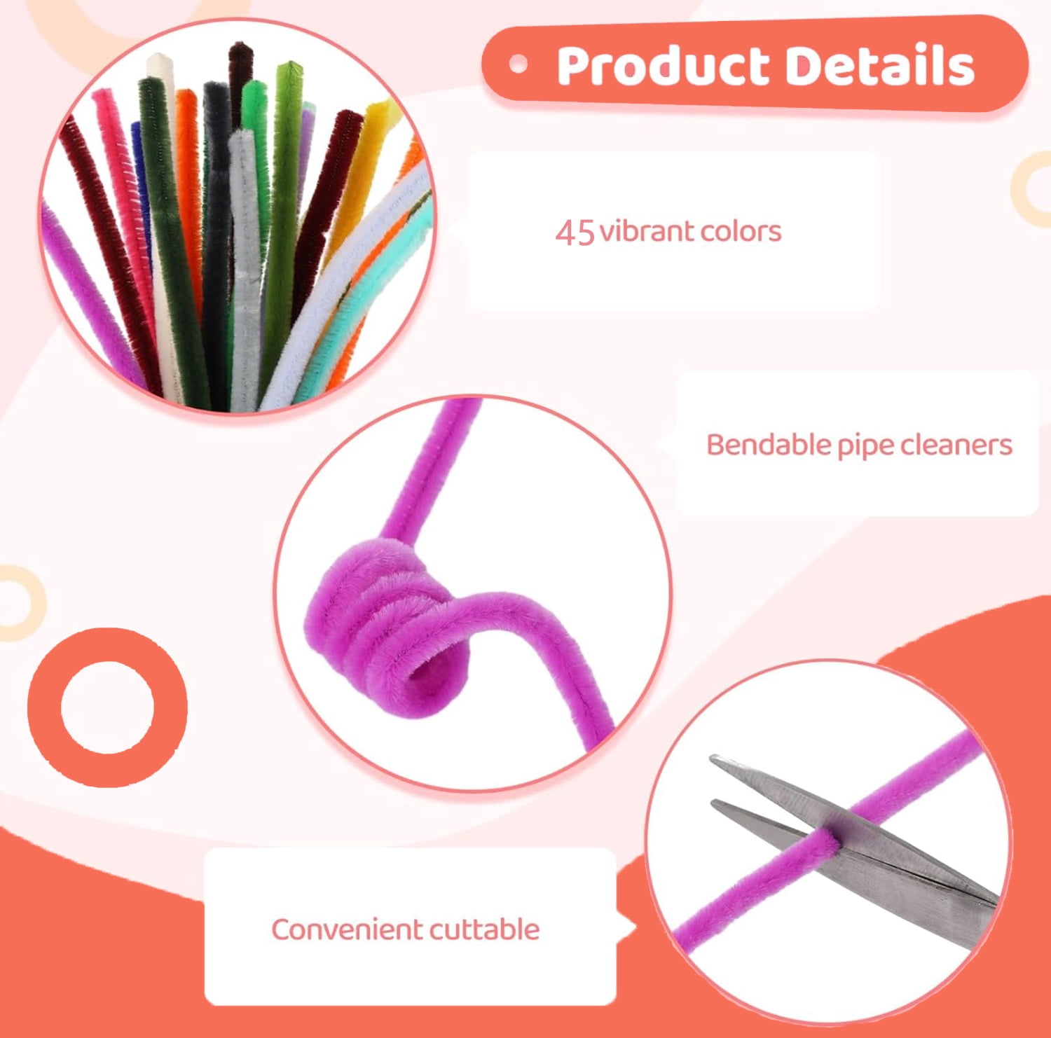 4500 Pieces Pipe Cleaners Craft Set, Chenille Stems for Flowers Craft Supplies Fluffy Fuzzy Sticks for DIY Art Projects Creative Gift Wrapping Party Decorations,12 Inch