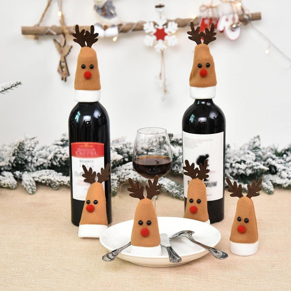 Christmas Wine Bottle Cover Xmas Santa Elk Deer linen Table Decor Bottle Cap 